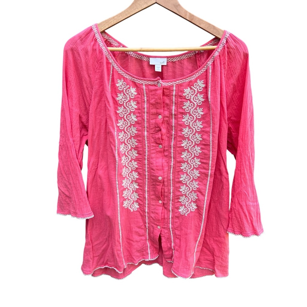 J. Jill Cotton Boho Embroidered Button Up Blouse Pink Size 2X - Picture 2 of 4